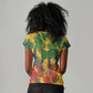 Personalized South Africa Football Women V-Neck T-Shirt South African Flag Inspiration - Soccer Graphic Bold Color Blocks