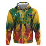Personalized South Africa Football Zip Hoodie South African Flag Inspiration - Soccer Graphic Bold Color Blocks
