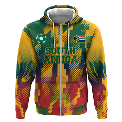 Personalized South Africa Football Zip Hoodie South African Flag Inspiration - Soccer Graphic Bold Color Blocks