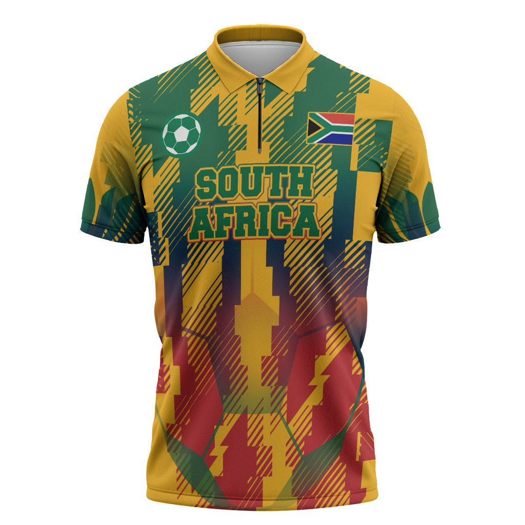 Personalized South Africa Football Zipper Polo Shirt South African Flag Inspiration - Soccer Graphic Bold Color Blocks