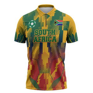 Personalized South Africa Football Zipper Polo Shirt South African Flag Inspiration - Soccer Graphic Bold Color Blocks
