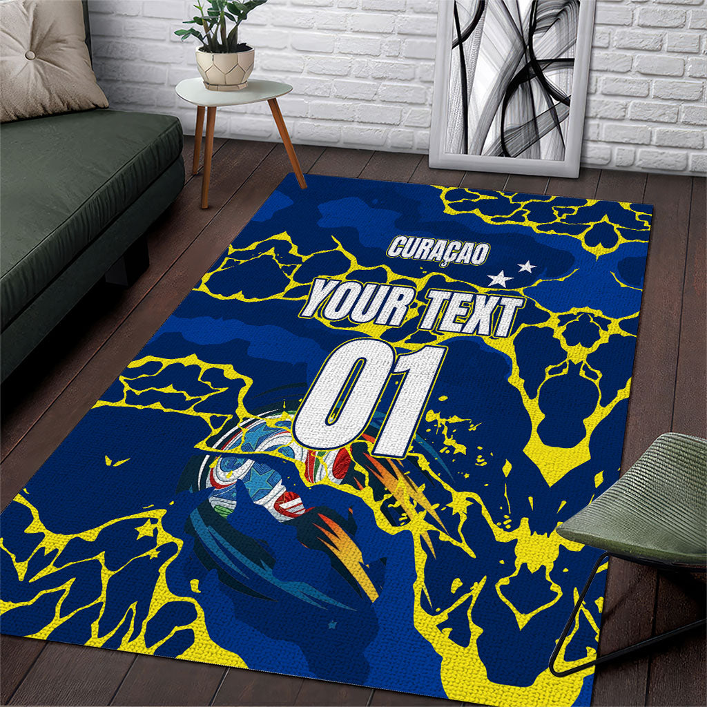 Personalized Curacao Football Area Rug Caribbean Splash Paint Soccer Graphic