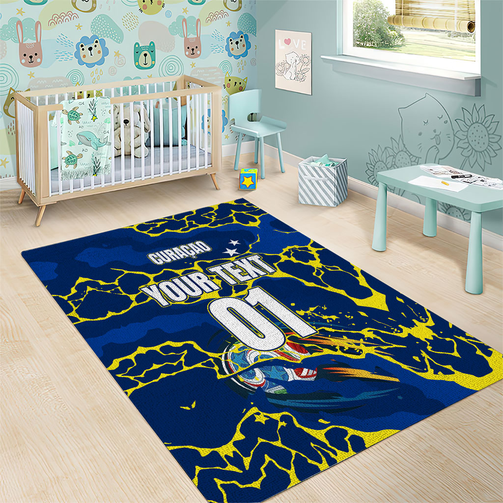 Personalized Curacao Football Area Rug Caribbean Splash Paint Soccer Graphic