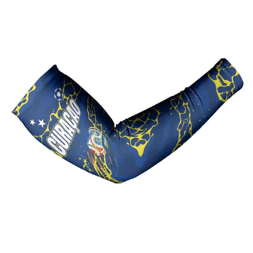 Personalized Curacao Football Arm Sleeves Caribbean Splash Paint Soccer Graphic
