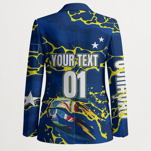 Personalized Curacao Football Blazer Caribbean Splash Paint Soccer Graphic