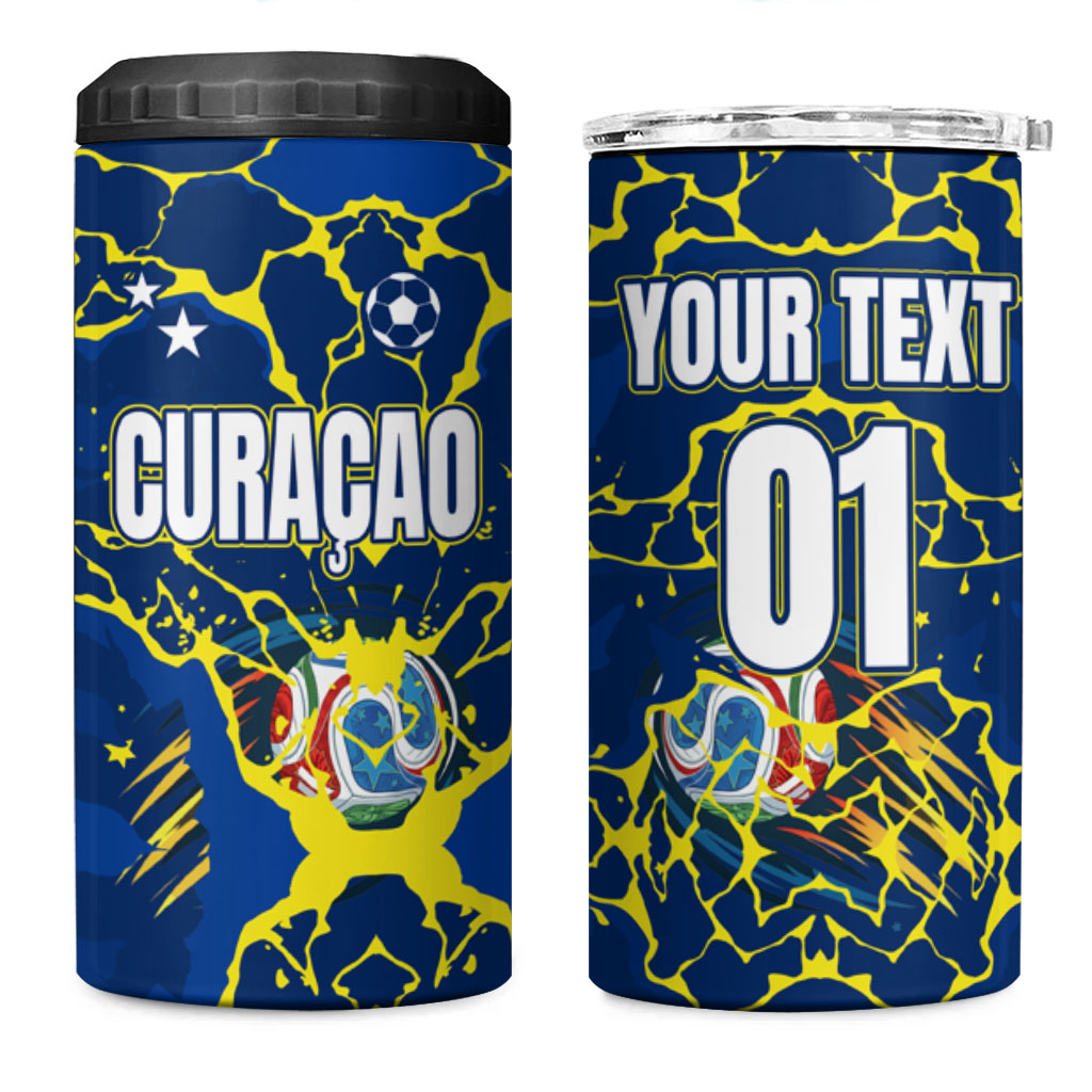 Personalized Curacao Football 4 in 1 Can Cooler Tumbler Caribbean Splash Paint Soccer Graphic