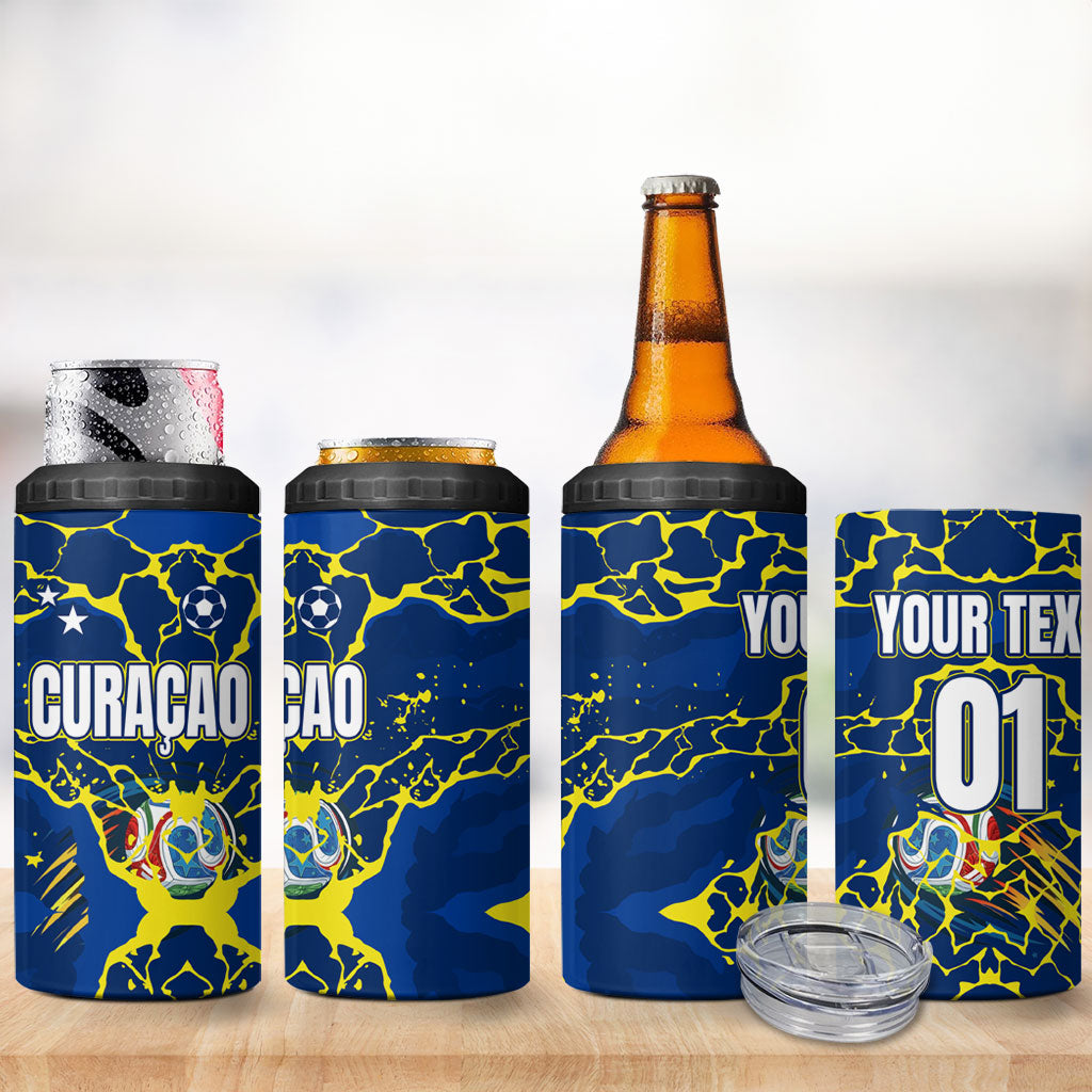 Personalized Curacao Football 4 in 1 Can Cooler Tumbler Caribbean Splash Paint Soccer Graphic