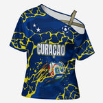 Personalized Curacao Football Cross Shoulder Shirt Caribbean Splash Paint Soccer Graphic