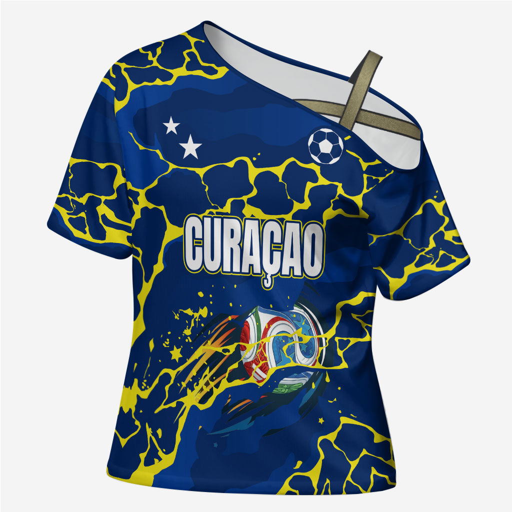 Personalized Curacao Football Cross Shoulder Shirt Caribbean Splash Paint Soccer Graphic