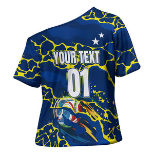 Personalized Curacao Football Cross Shoulder Shirt Caribbean Splash Paint Soccer Graphic