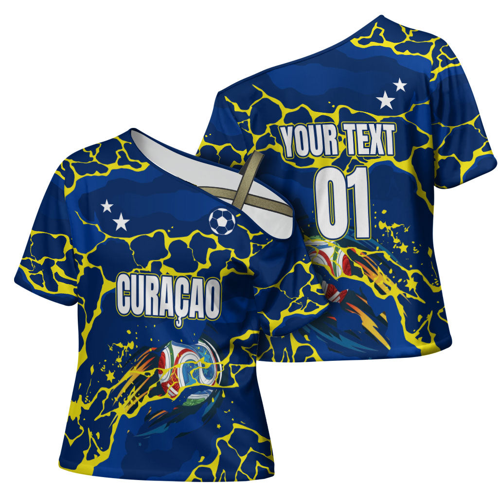 Personalized Curacao Football Cross Shoulder Shirt Caribbean Splash Paint Soccer Graphic