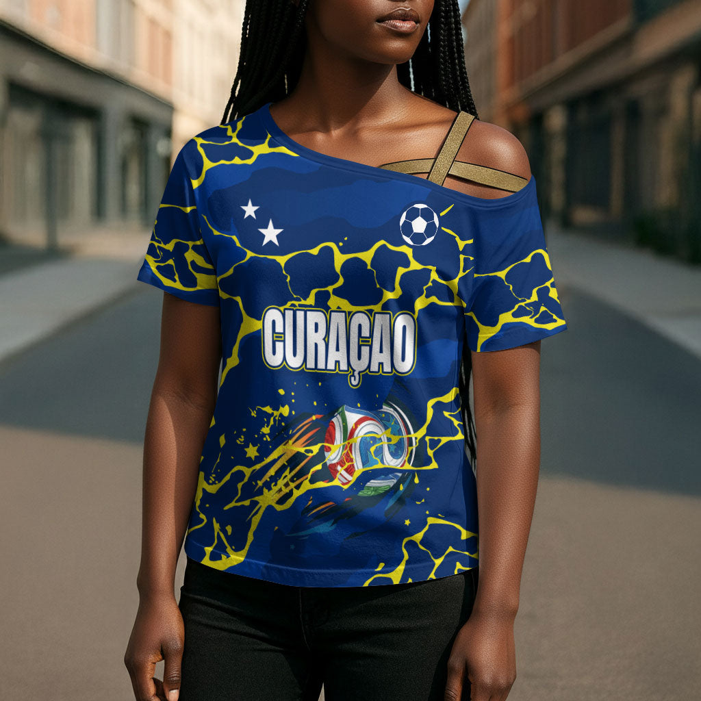Personalized Curacao Football Cross Shoulder Shirt Caribbean Splash Paint Soccer Graphic