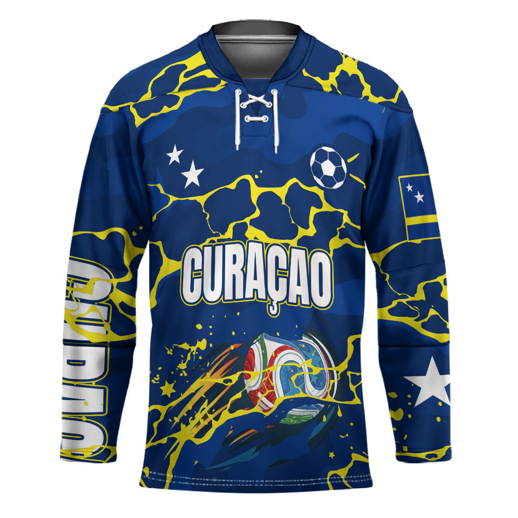 Personalized Curacao Football Hockey Jersey Caribbean Splash Paint Soccer Graphic