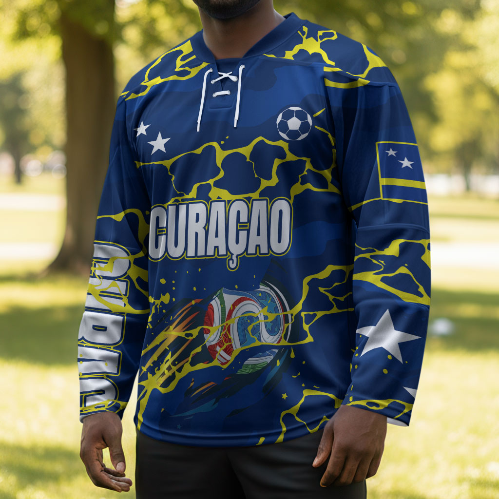 Personalized Curacao Football Hockey Jersey Caribbean Splash Paint Soccer Graphic