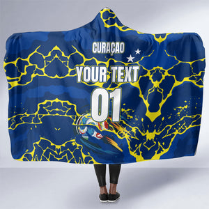 Personalized Curacao Football Hooded Blanket Caribbean Splash Paint Soccer Graphic