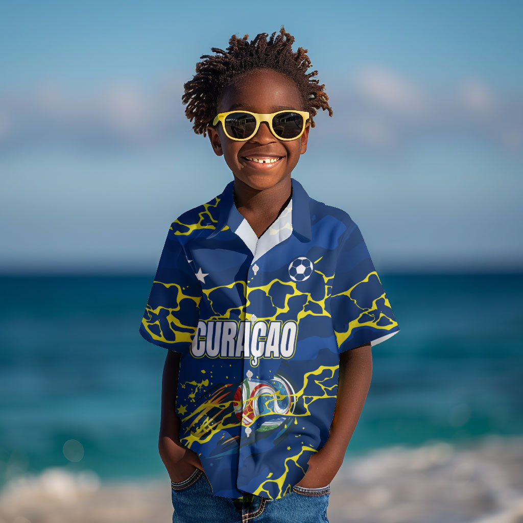 Personalized Curacao Football Kid Hawaiian Shirt Caribbean Splash Paint Soccer Graphic