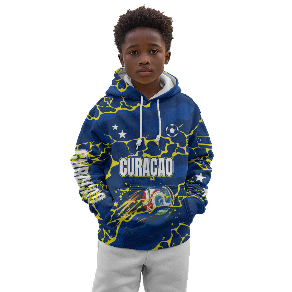 Personalized Curacao Football Kid Hoodie Caribbean Splash Paint Soccer Graphic