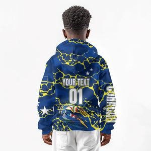 Personalized Curacao Football Kid Hoodie Caribbean Splash Paint Soccer Graphic