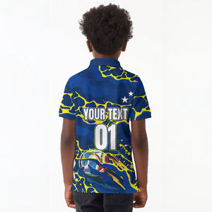 Personalized Curacao Football Kid Polo Shirt Caribbean Splash Paint Soccer Graphic
