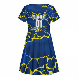 Personalized Curacao Football Kid Short Sleeve Dress Caribbean Splash Paint Soccer Graphic