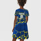 Personalized Curacao Football Kid Short Sleeve Dress Caribbean Splash Paint Soccer Graphic