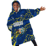 Personalized Curacao Football Kid Wearable Blanket Hoodie Caribbean Splash Paint Soccer Graphic