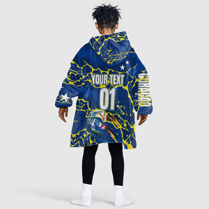 Personalized Curacao Football Kid Wearable Blanket Hoodie Caribbean Splash Paint Soccer Graphic
