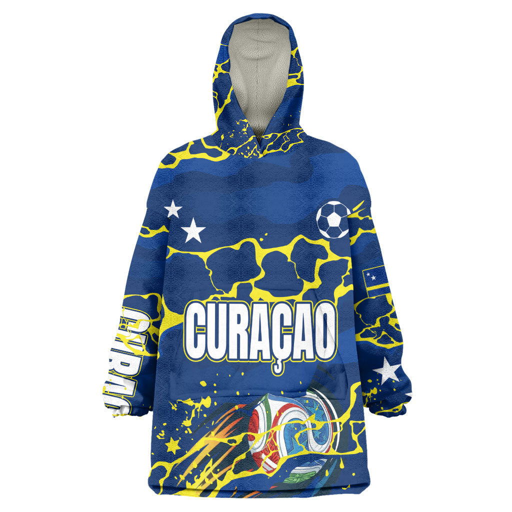 Personalized Curacao Football Kid Wearable Blanket Hoodie Caribbean Splash Paint Soccer Graphic