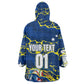 Personalized Curacao Football Kid Wearable Blanket Hoodie Caribbean Splash Paint Soccer Graphic