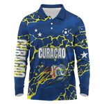 Personalized Curacao Football Long Sleeve Polo Shirt Caribbean Splash Paint Soccer Graphic