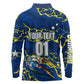 Personalized Curacao Football Long Sleeve Polo Shirt Caribbean Splash Paint Soccer Graphic