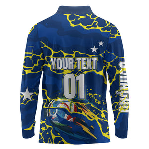 Personalized Curacao Football Long Sleeve Polo Shirt Caribbean Splash Paint Soccer Graphic