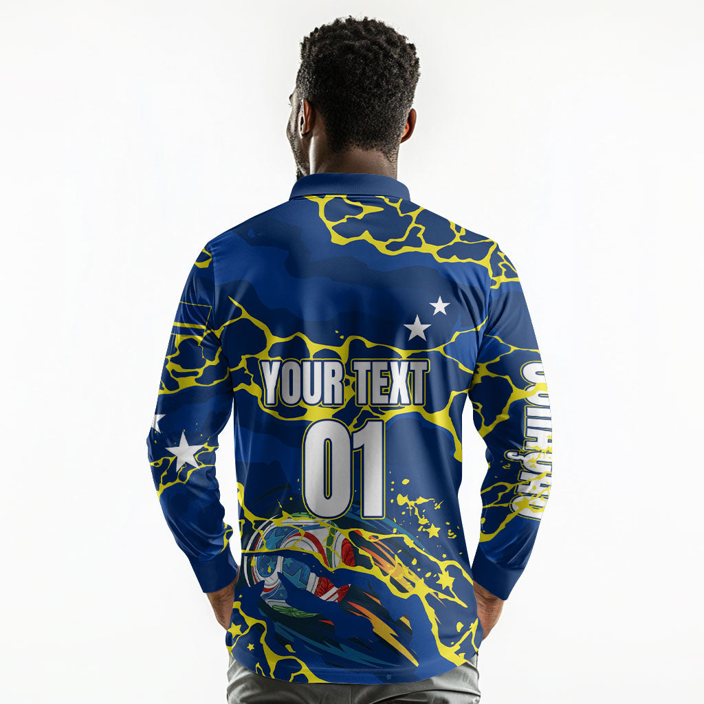 Personalized Curacao Football Long Sleeve Polo Shirt Caribbean Splash Paint Soccer Graphic