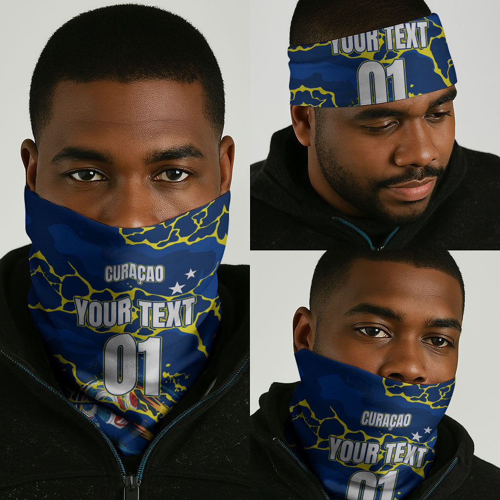 Personalized Curacao Football Neck Gaiter Caribbean Splash Paint Soccer Graphic