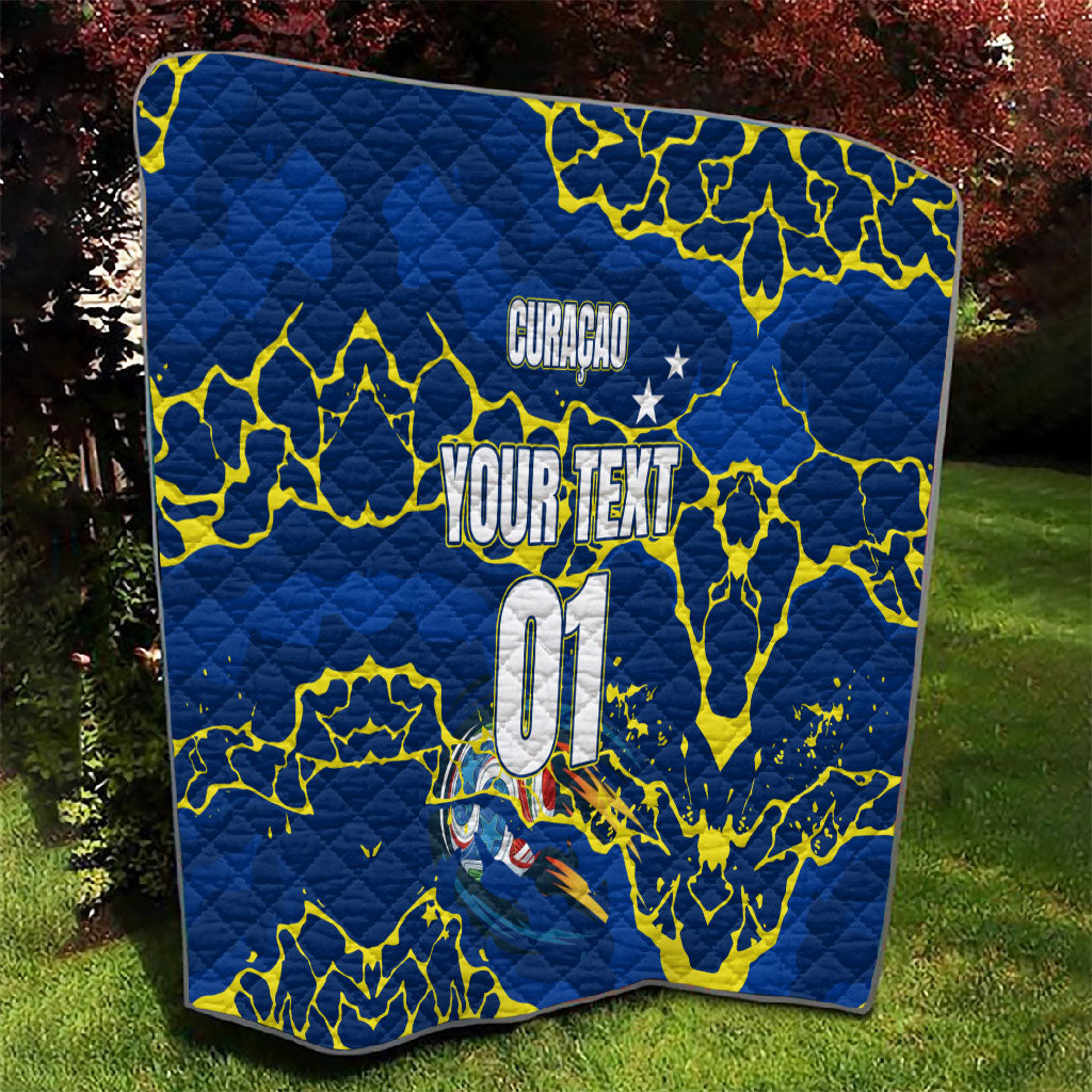 Personalized Curacao Football Quilt Caribbean Splash Paint Soccer Graphic