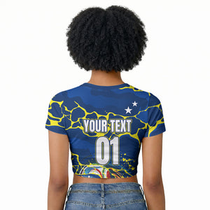 Personalized Curacao Football Raglan Cropped T shirt Caribbean Splash Paint Soccer Graphic