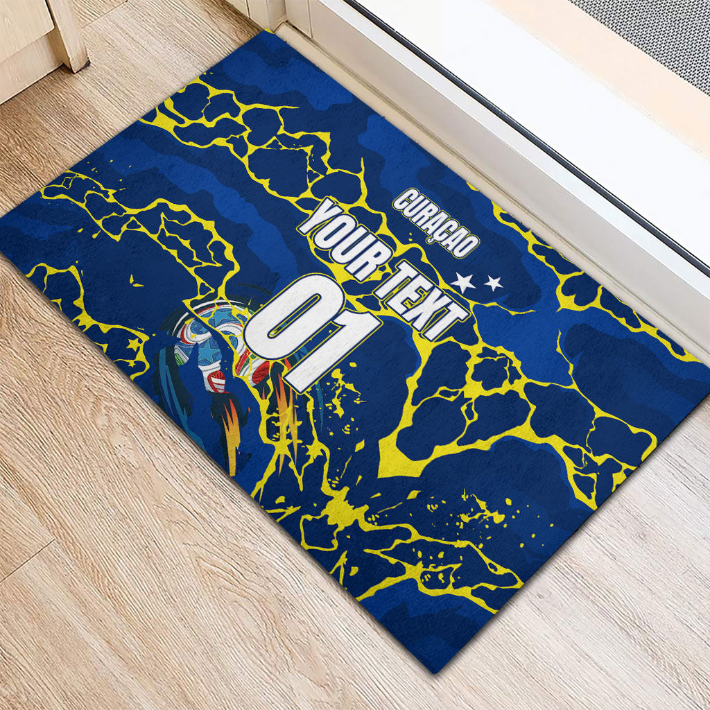 Personalized Curacao Football Rubber Doormat Caribbean Splash Paint Soccer Graphic