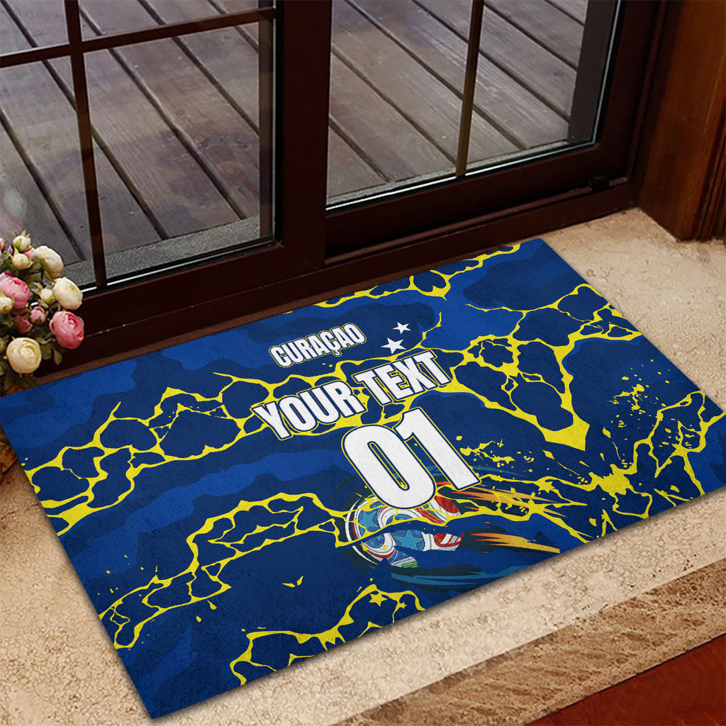 Personalized Curacao Football Rubber Doormat Caribbean Splash Paint Soccer Graphic