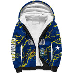 Personalized Curacao Football Sherpa Hoodie Caribbean Splash Paint Soccer Graphic