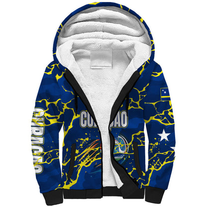 Personalized Curacao Football Sherpa Hoodie Caribbean Splash Paint Soccer Graphic