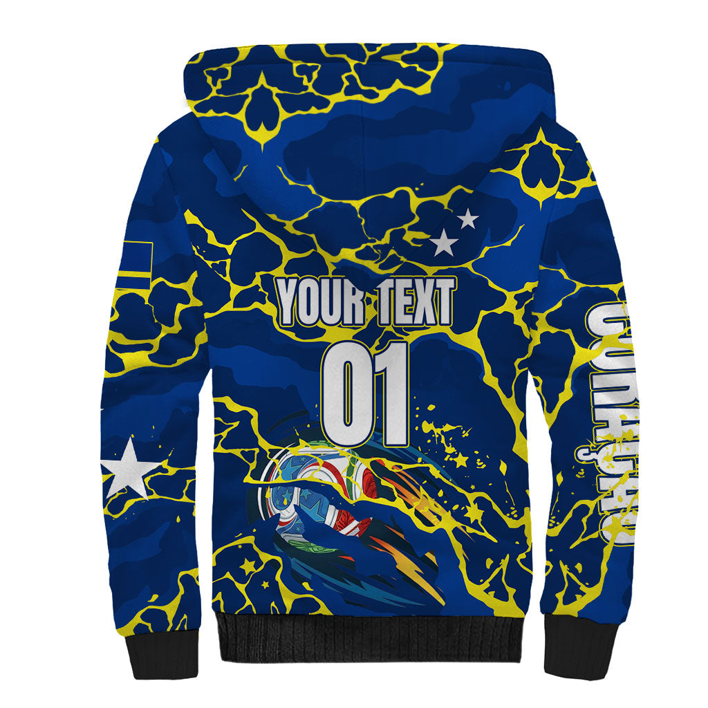 Personalized Curacao Football Sherpa Hoodie Caribbean Splash Paint Soccer Graphic
