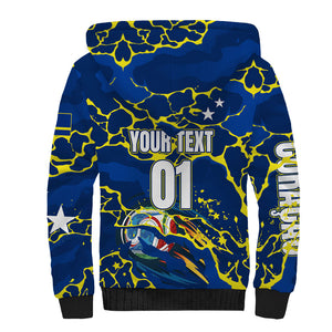 Personalized Curacao Football Sherpa Hoodie Caribbean Splash Paint Soccer Graphic