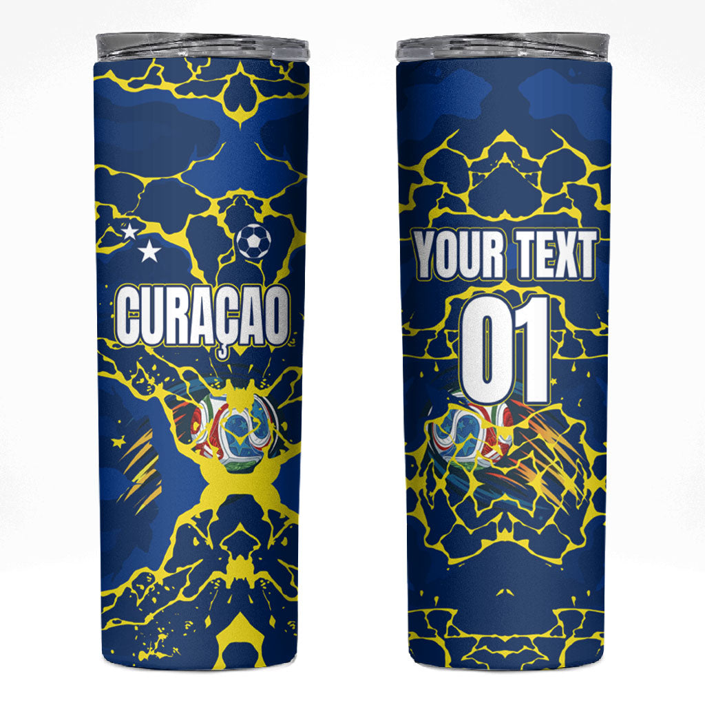 Personalized Curacao Football Skinny Tumbler Caribbean Splash Paint Soccer Graphic