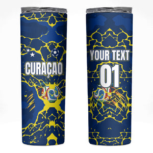 Personalized Curacao Football Skinny Tumbler Caribbean Splash Paint Soccer Graphic