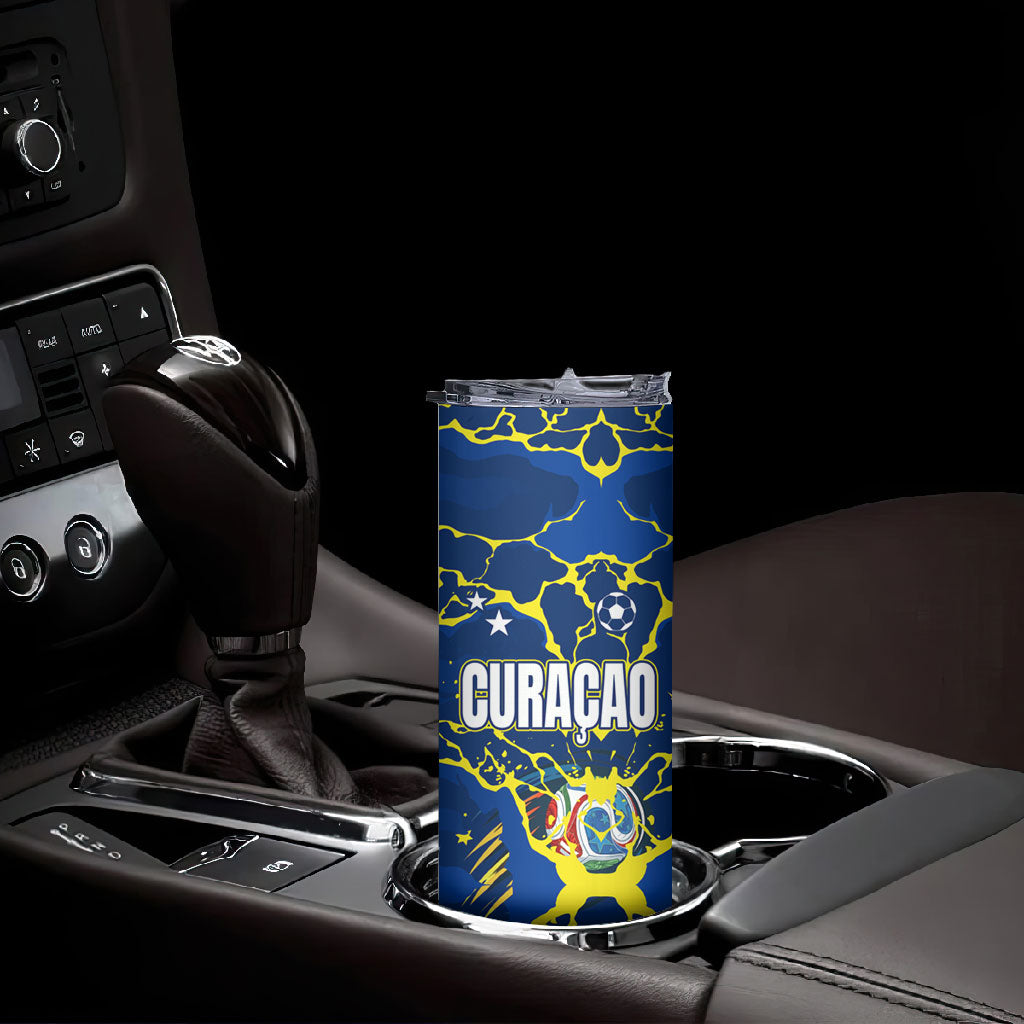 Personalized Curacao Football Skinny Tumbler Caribbean Splash Paint Soccer Graphic