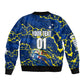 Personalized Curacao Football Sleeve Zip Bomber Jacket Caribbean Splash Paint Soccer Graphic