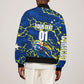 Personalized Curacao Football Sleeve Zip Bomber Jacket Caribbean Splash Paint Soccer Graphic