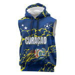 Personalized Curacao Football Sleeveless Hoodie Caribbean Splash Paint Soccer Graphic