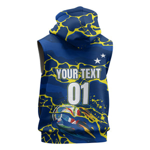 Personalized Curacao Football Sleeveless Hoodie Caribbean Splash Paint Soccer Graphic