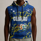Personalized Curacao Football Sleeveless Hoodie Caribbean Splash Paint Soccer Graphic